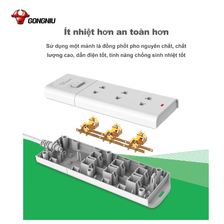 Ổ Cắm Điện Chống Cháy GONEO Đa Năng 3 Ổ 1 Công Tắc 2500W – V1030 – An Toàn – Chống Cháy