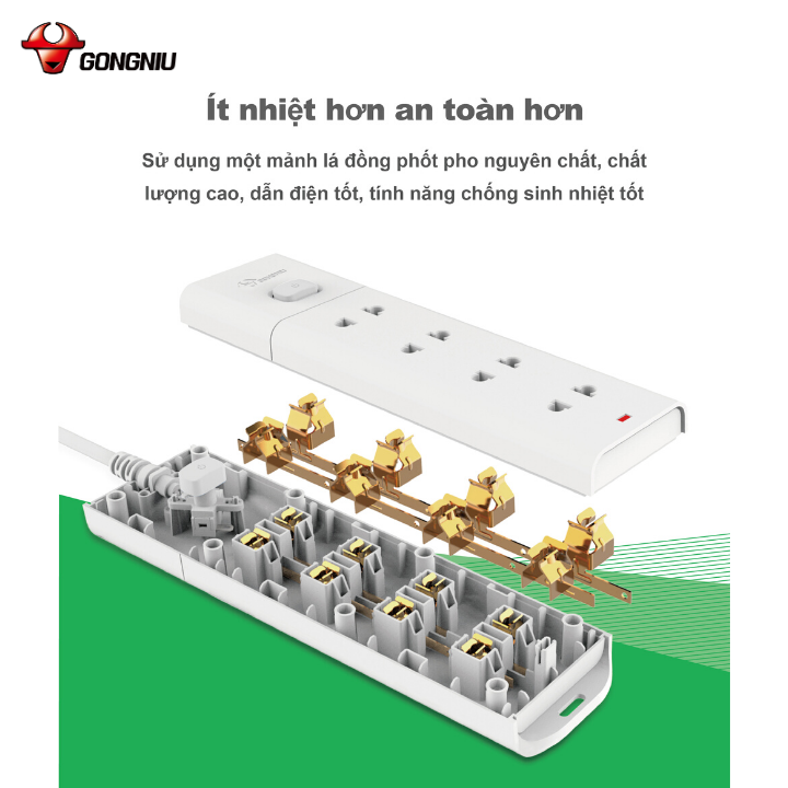 Ổ Cắm Điện Chống Cháy GONEO Đa Năng 4 Ổ 1 Công Tắc 2500W – V1040 – Chính Hãng – Chống Cháy