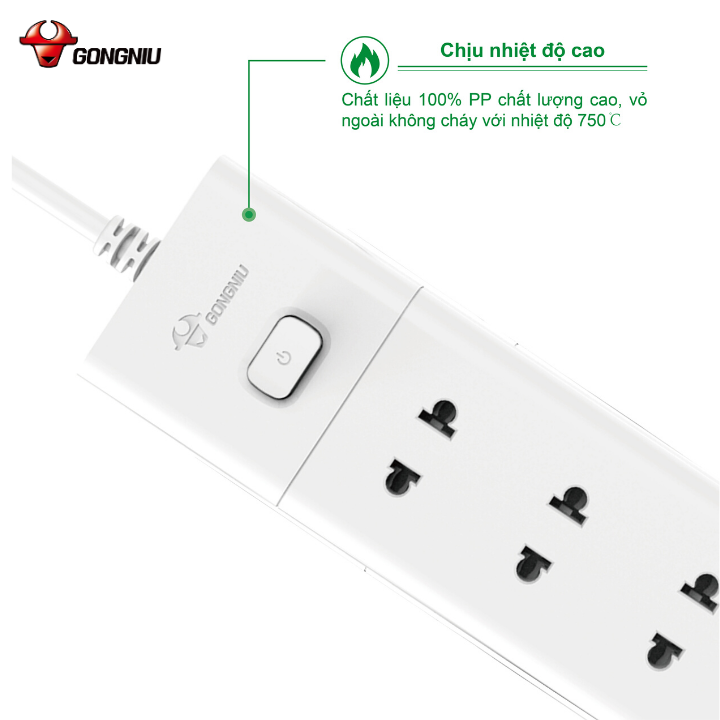 Ổ Cắm Điện Chống Cháy GONEO Đa Năng 4 Ổ 1 Công Tắc 2500W – V1040 – Chính Hãng – Chống Cháy