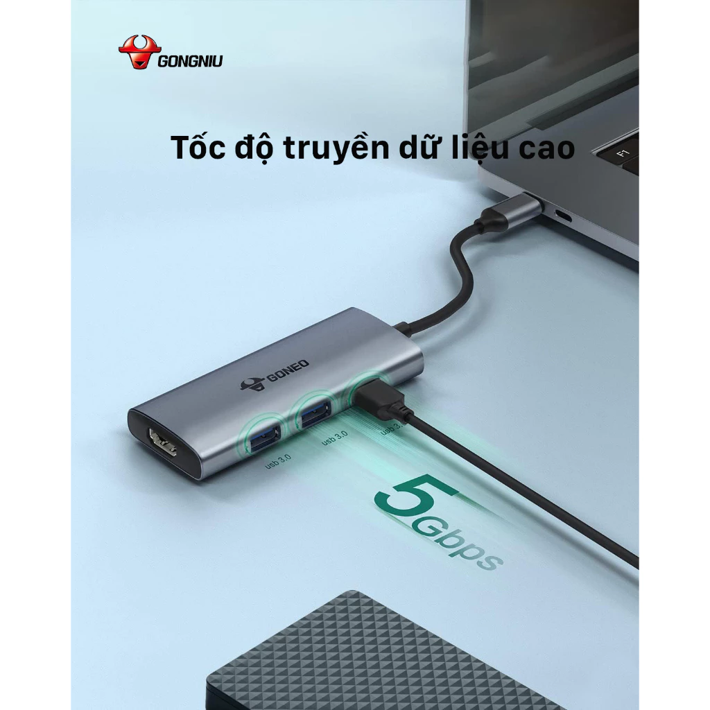 Cáp Chuyển Đổi GONEO USB-C 7 in 1 Hub with 4K HDMI Enternet - Cho Macbook, Surface Pro 3