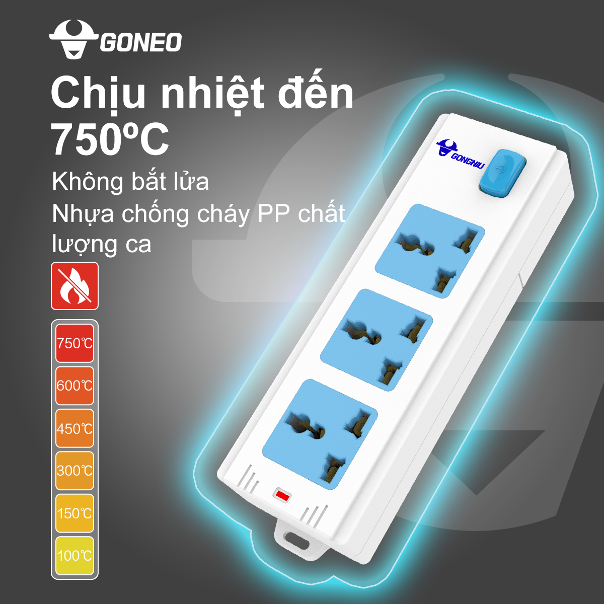 Ổ Cắm Điện GONEO 413K - 3 Ổ Đa Năng 1 Công Tắc- Chống Cháy - An Toàn 4