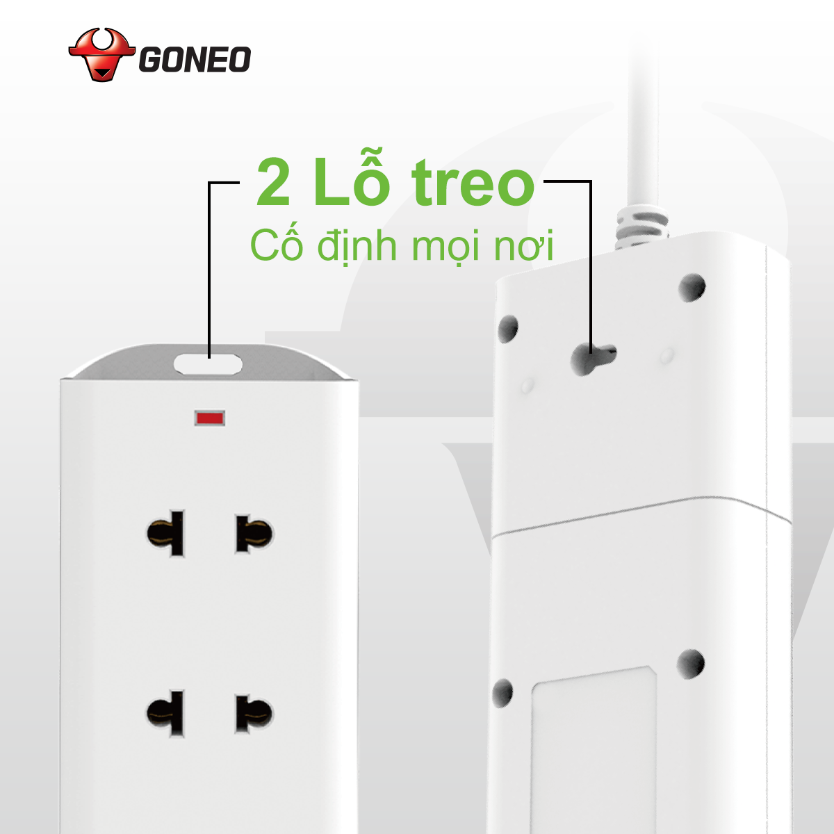 Ổ Cắm Điện Chống Cháy GONEO Đa Năng 3 Ổ 1 Công Tắc 2500W – V1030 - An Toàn - Chống Cháy 3