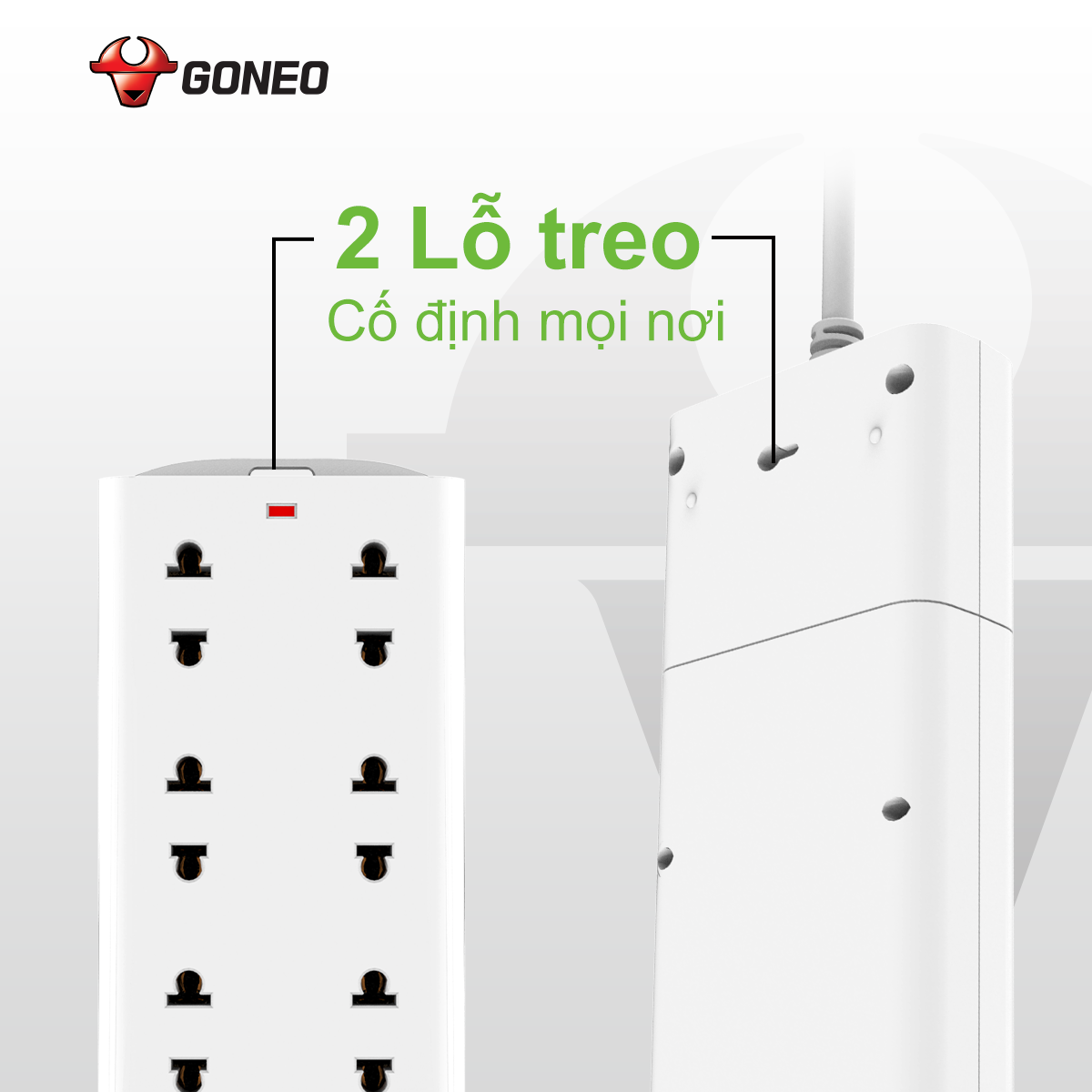 Ổ Cắm Chống Cháy GONEO Đa Năng 8 Ổ 1 Công Tắc 2500W – V1080