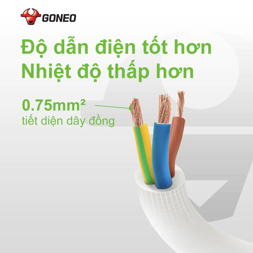 Ổ Cắm Điện Chống Cháy GONEO Đa Năng 4 Ổ 1 Công Tắc 2500W – V1040 – Chính Hãng – Chống Cháy