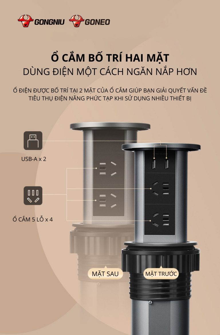 Ổ CẮM ÂM BÀN GN-SD104U HIỆN ĐẠI- ĐẲNG CẤP 5