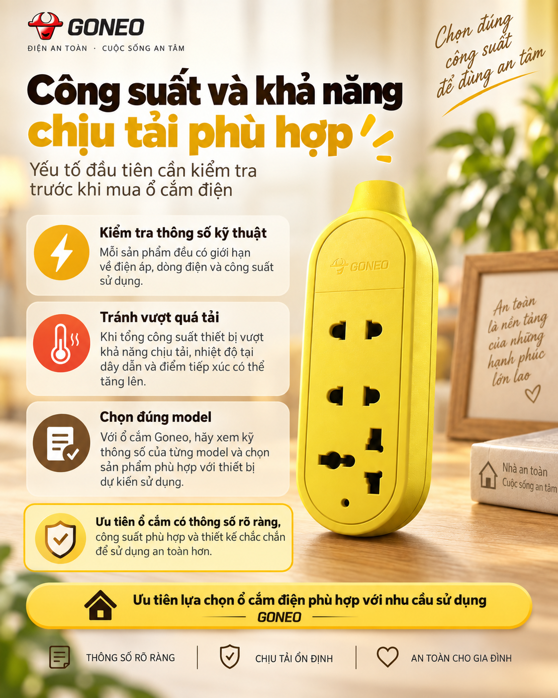 Ổ cắm Goneo đáp ứng chịu tải lên đến 2500W
